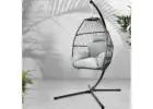 Gardeon Outdoor Egg Swing Chair – Wicker Rope Pod with Grey Cushion