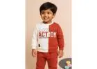Rust & Cream “Action” Sweatshirt Set for Boys – Bold Winter Wear