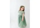 Sage Green Boho Flower Girl Dress Sienna Style, Lace Tulle Rustic Wedding Gown for Girls, Junior Bri
